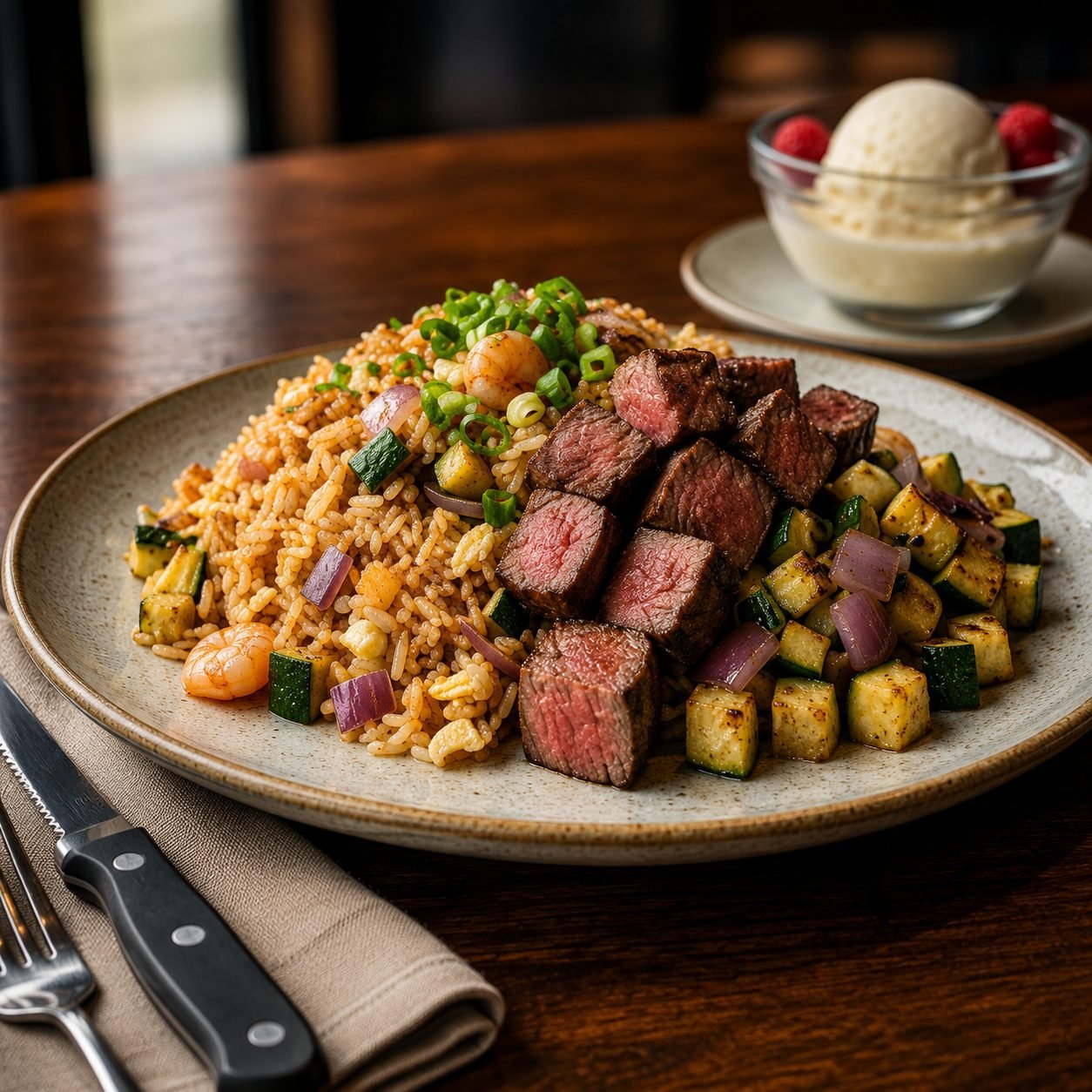 Fresh hibachi plated food